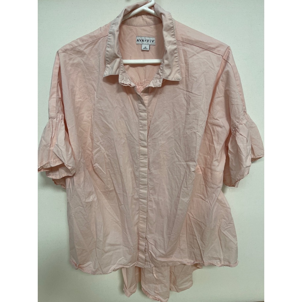 Ava & Viv Pink Ruffle Sleeve Button Down Shirt Plus Size 3X High Low Hem